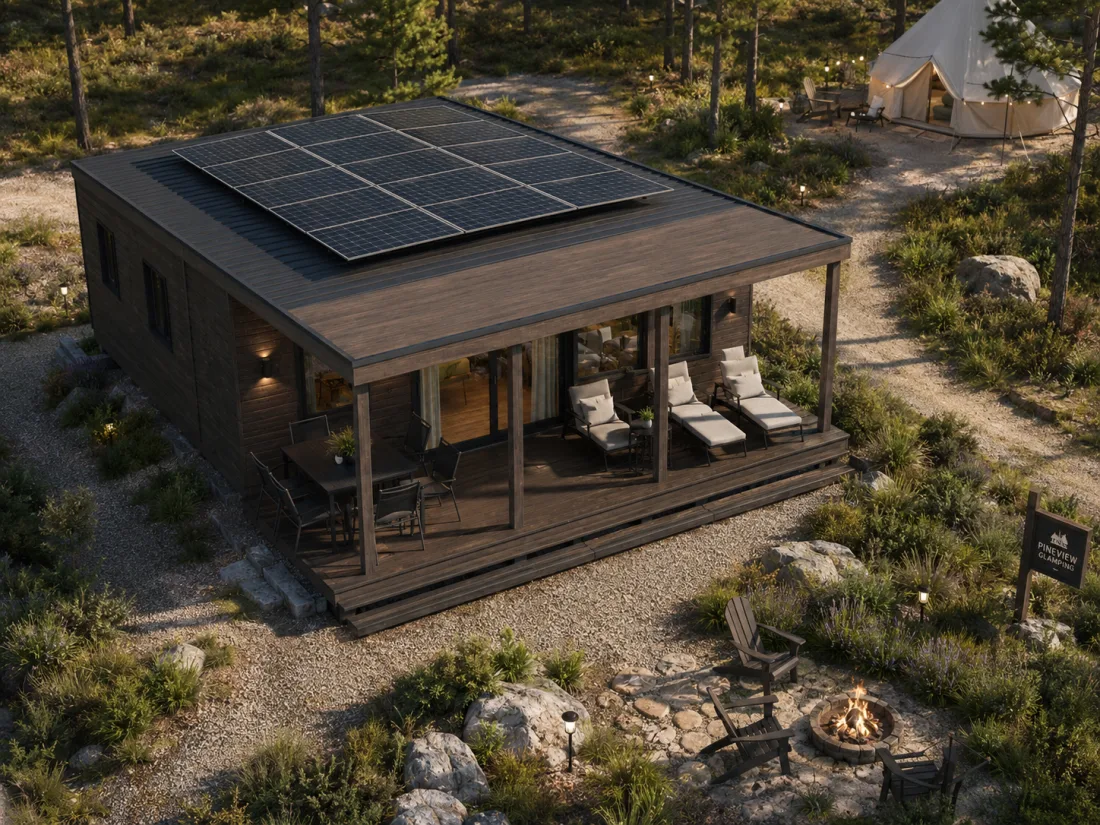 Bungalow CABYNE Eco con placas solares para camping