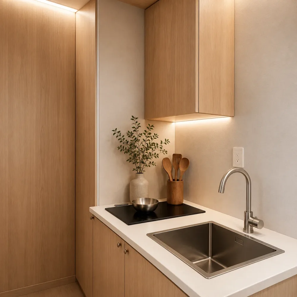 Cocina integrada del bungalow CABYNE SIX